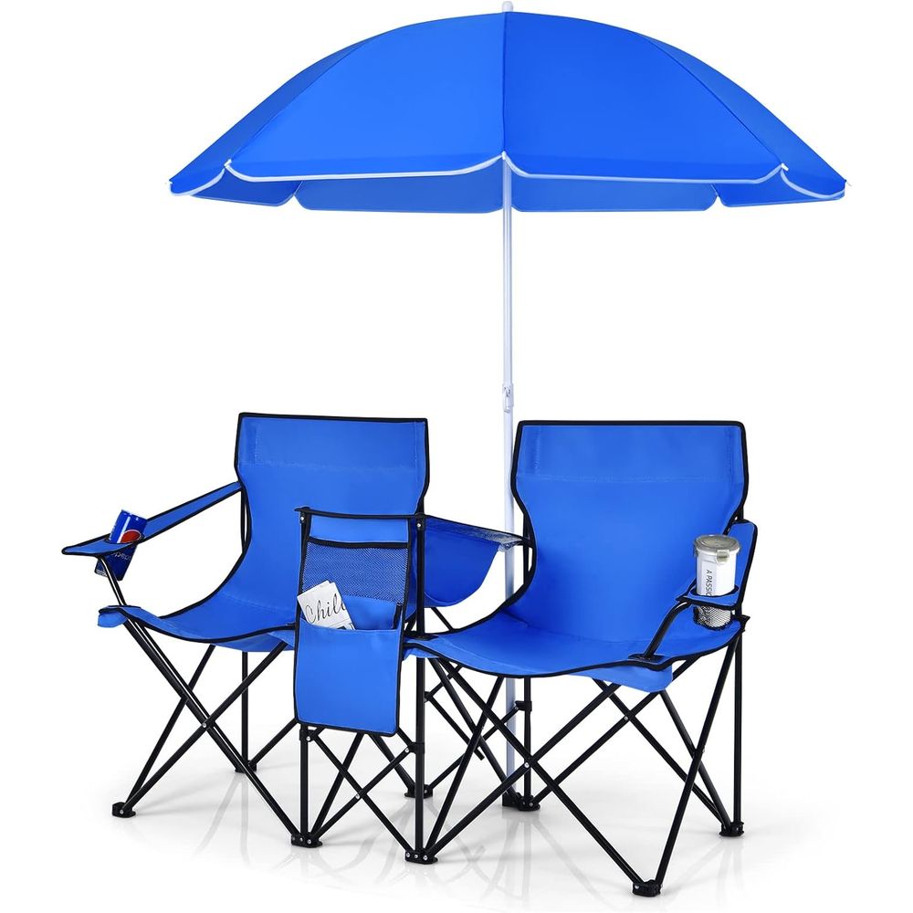 Outdoor Camping Umbrella - Portable Folding Picnic Chairs with Detachable
