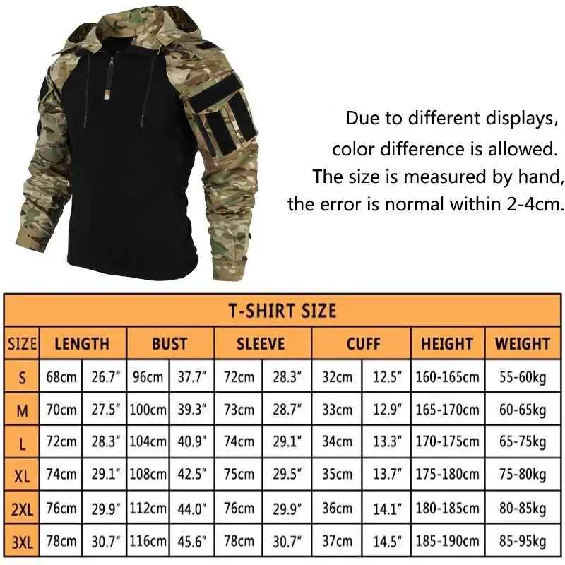 Camping Outdoor Clothing - Tactical Shirts Camo Combat T-Shirt Hooded