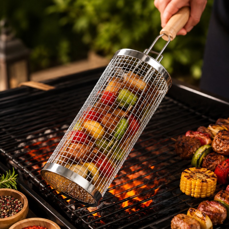 Round Barbecue Grill Basket Se - Outdoor Camping Cooking Set ulasan dan harga