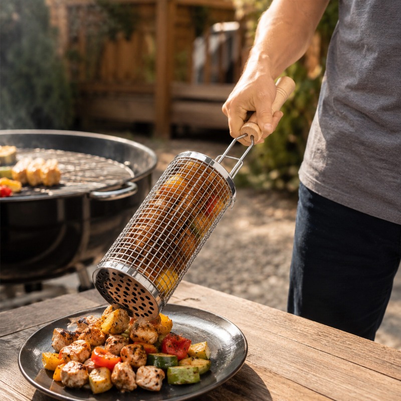 Round Barbecue Grill Basket Se - Outdoor Camping Cooking Set ulasan dan harga