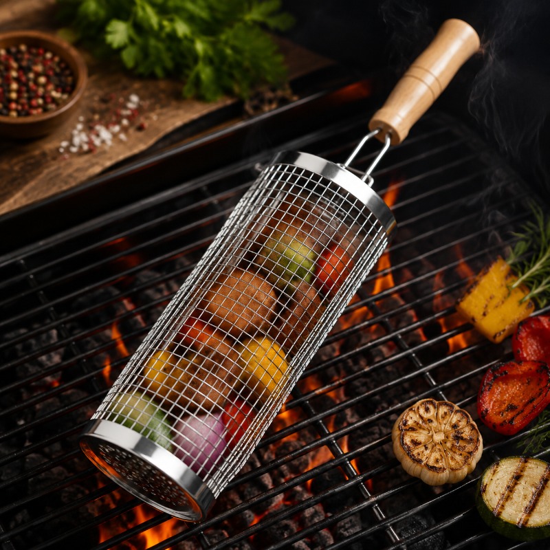 Round Barbecue Grill Basket Se - Outdoor Camping Cooking Set ulasan dan harga