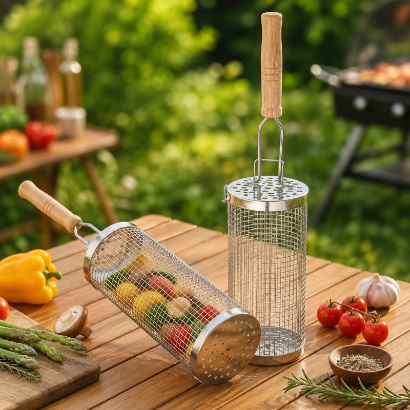 Round Barbecue Grill Basket Se - Outdoor Camping Cooking Set ulasan dan harga